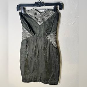 Ecote Mini Dress Bl/Green Bronze Mini Dress Gold Embroidered Waist&Neckline XS